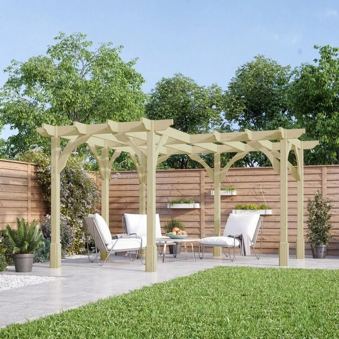 Rutland County Garden Furniture Ltd Corner Pergola - Wood - L480 x W480 cm - Rustic Brown in Light Green