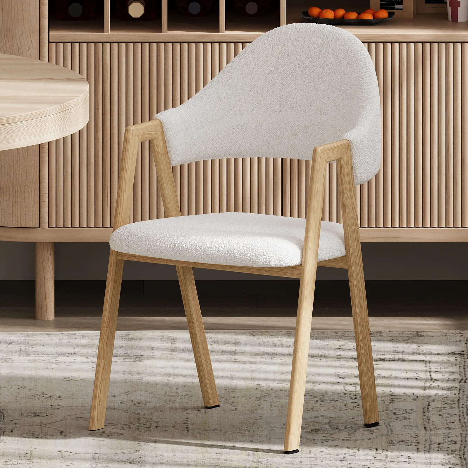 Set of 4 Boucle Dining Chair Upholstered Curved Back Modern Dining Room Chairs