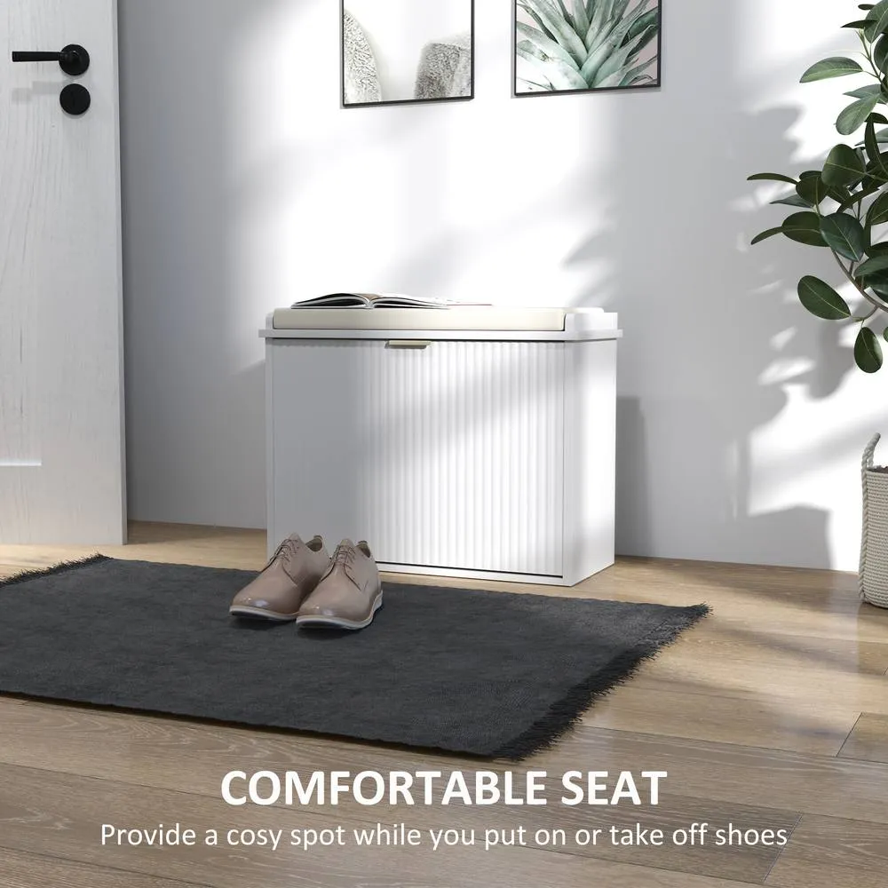 HOMCOM Shoe Storage Bench with Cushion & Flip-Drawer 62x26x47.5cm White 4