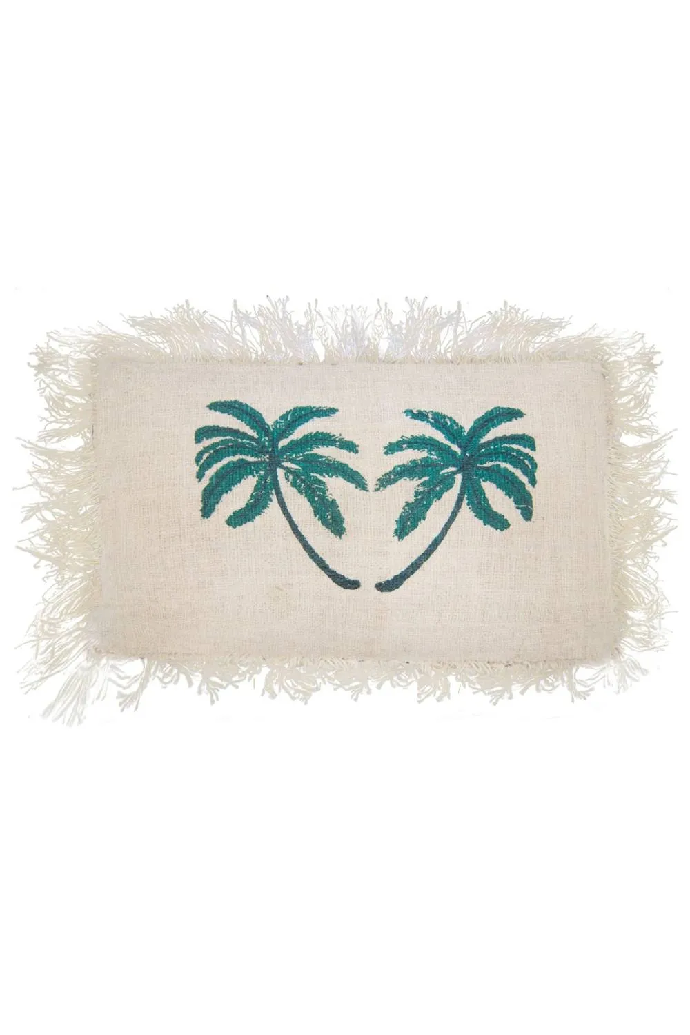 KDMD Linen Cushion Cover 30x50cm Palm Tree with Fringe in Off-White