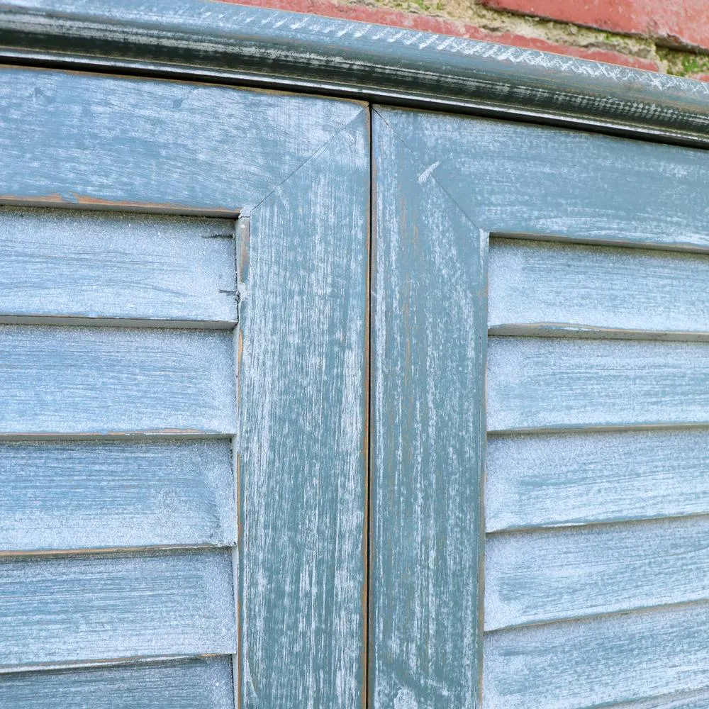 Melody Maison Distressed Green Shutter Style Garden Wall Mounted Mirror 60cm X 70cm 5
