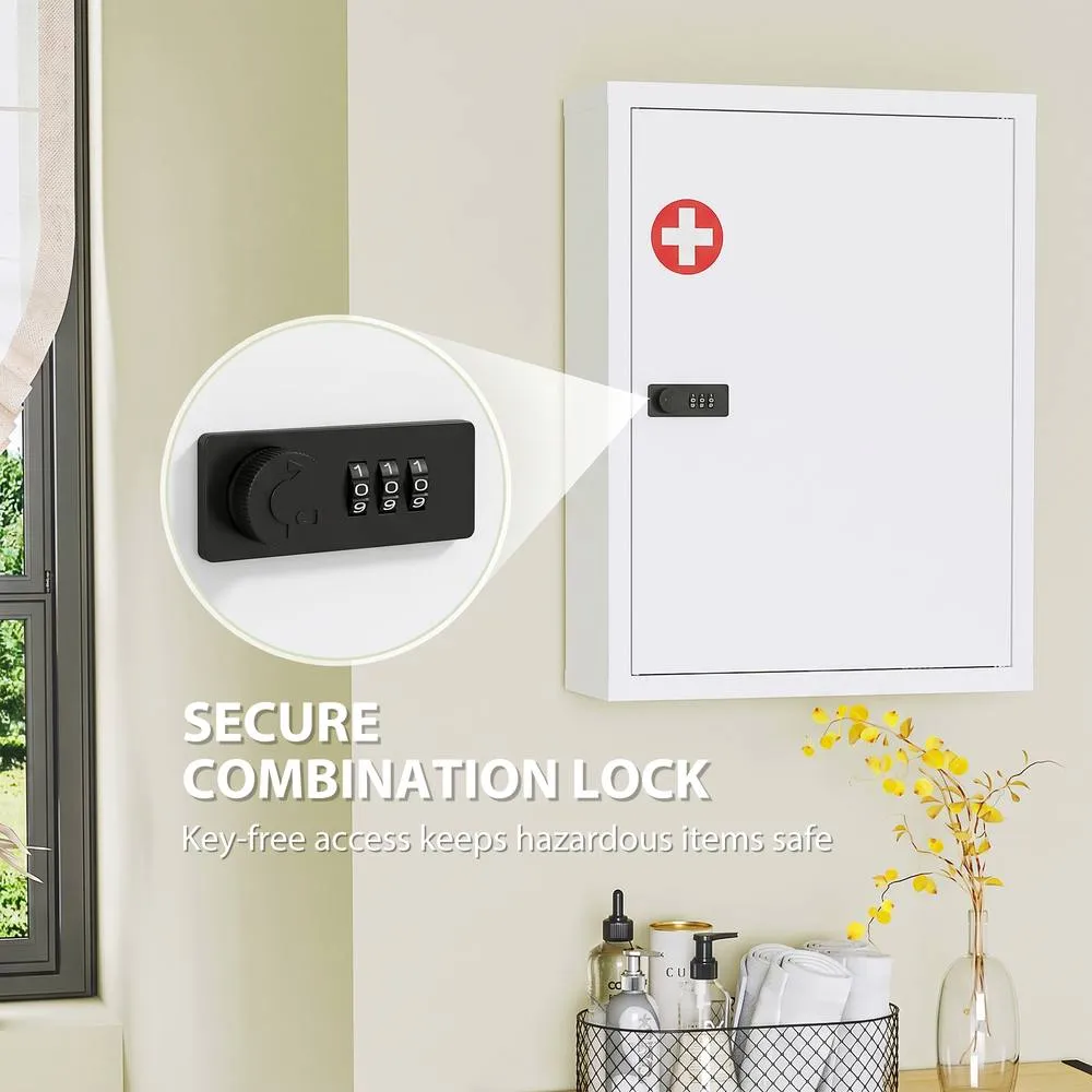 HOMCOM Wall Mount Medicine Cabinet with Combination Lock, White 4