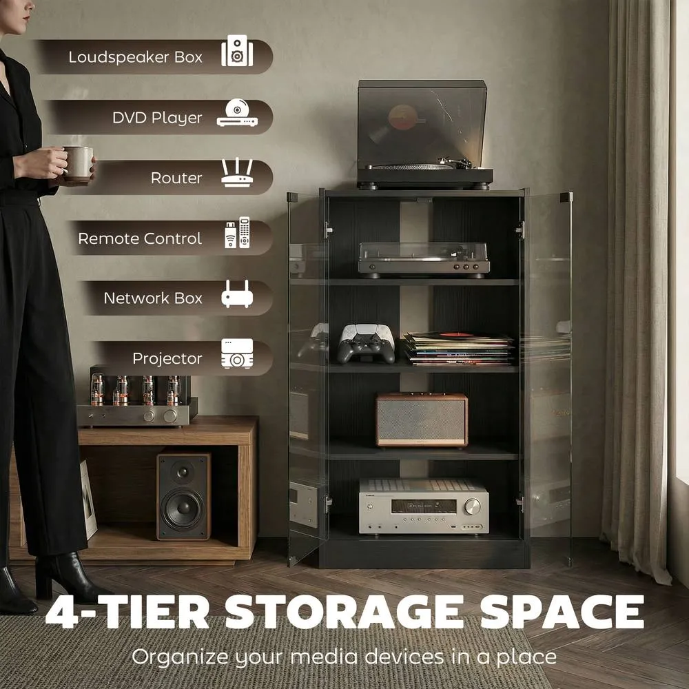 HOMCOM 4-Tier Hi-Fi Stand with Adjustable Shelves, Black Wood-Effect 4