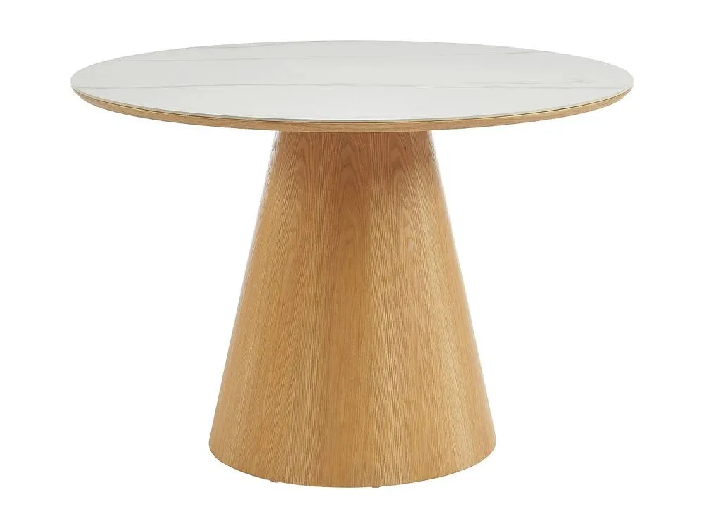 Vente-unique Round Dining Table for 4 Cm Ceramic & Ash Veneer - White Marble in Light Oak 2
