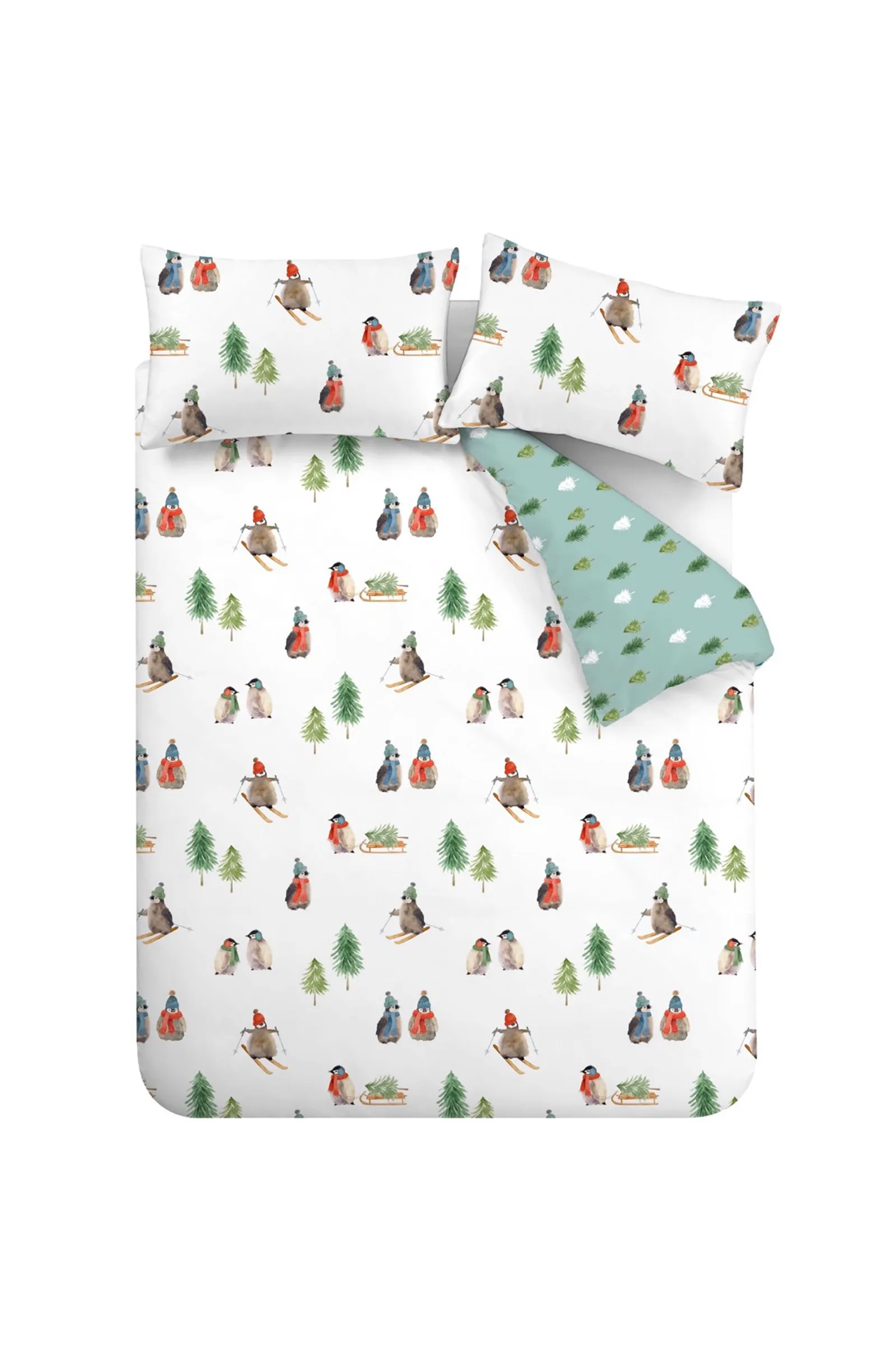 Catherine Lansfield 'Brushed Snowy Penguin' Cotton Reversible Duvet Cover Set in White 6