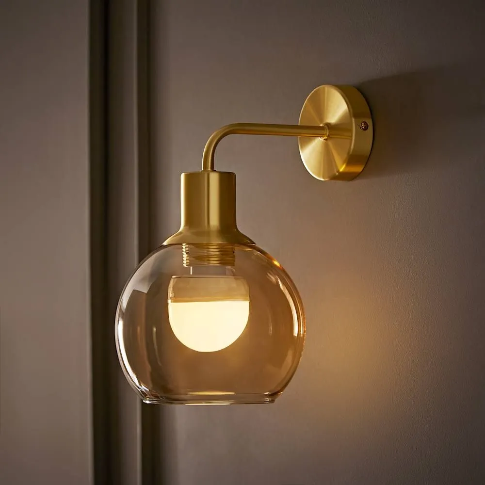 ValueLights Bellamy Pair of Globe Glass Shade Rechargeable Wall Lights in Gold 2