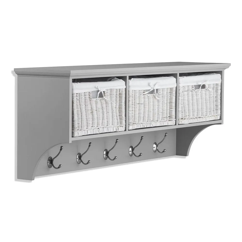 Statement Furniture Tetbury 3 White Wicker Basket & Grey Cushion Hallway Set in Light Grey 5