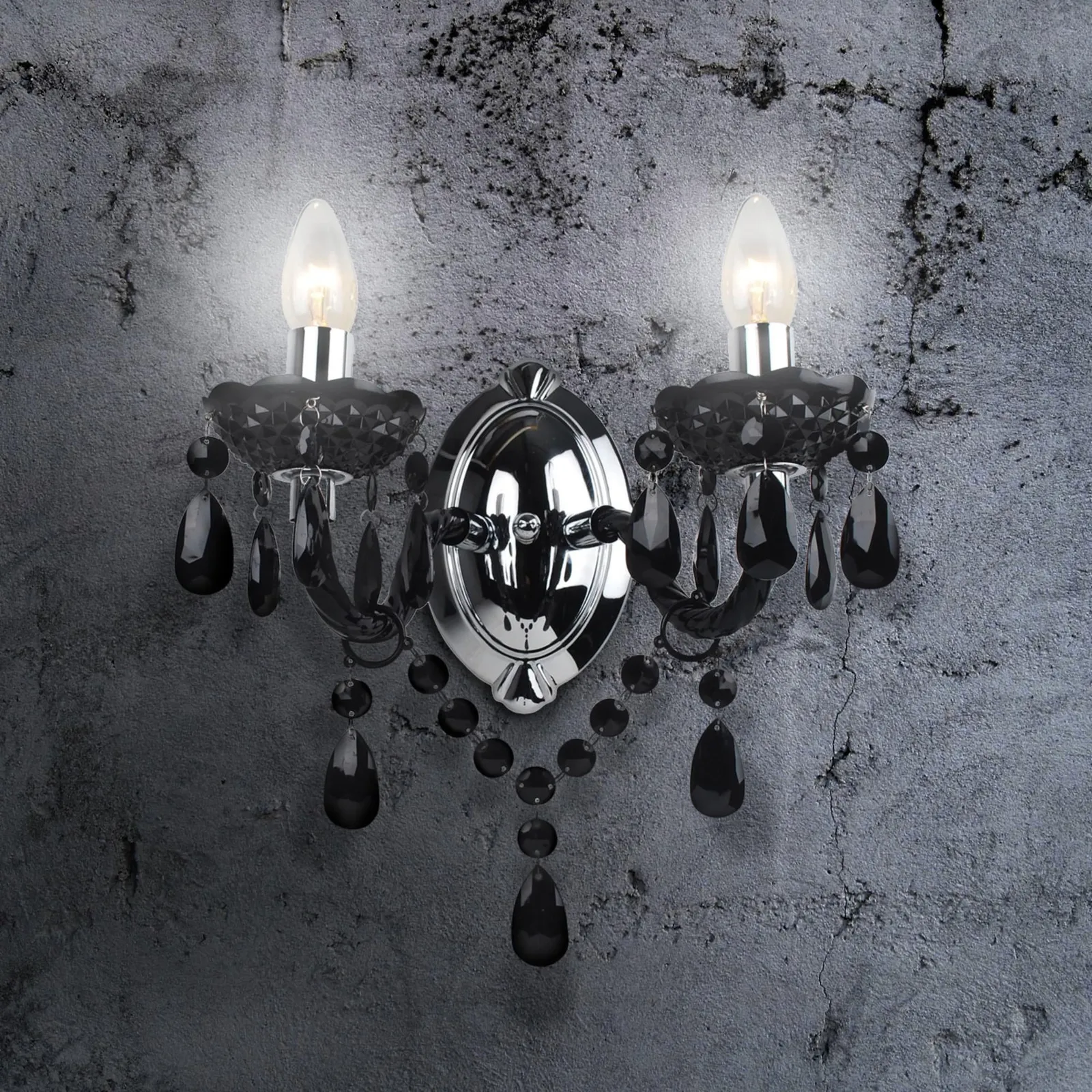 First Choice Lighting Set of 2 Black & Chrome Marie Therese Style 2 x 40W Wall Light 3