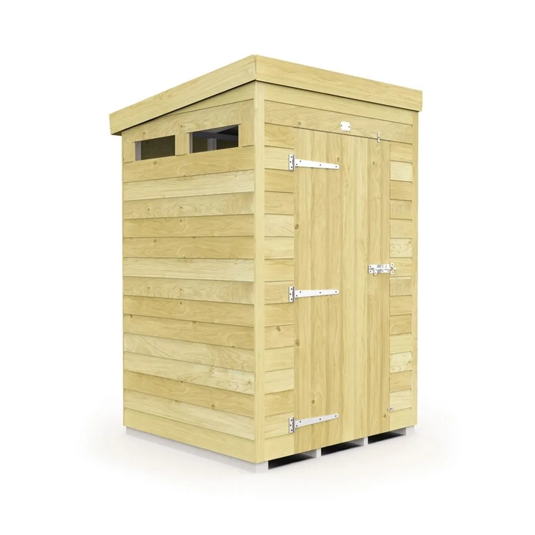 Buttercup Farm 4 x 4 Feet Pent Security Shed - Single Door - L118 x W127 x H201 cm in Brown