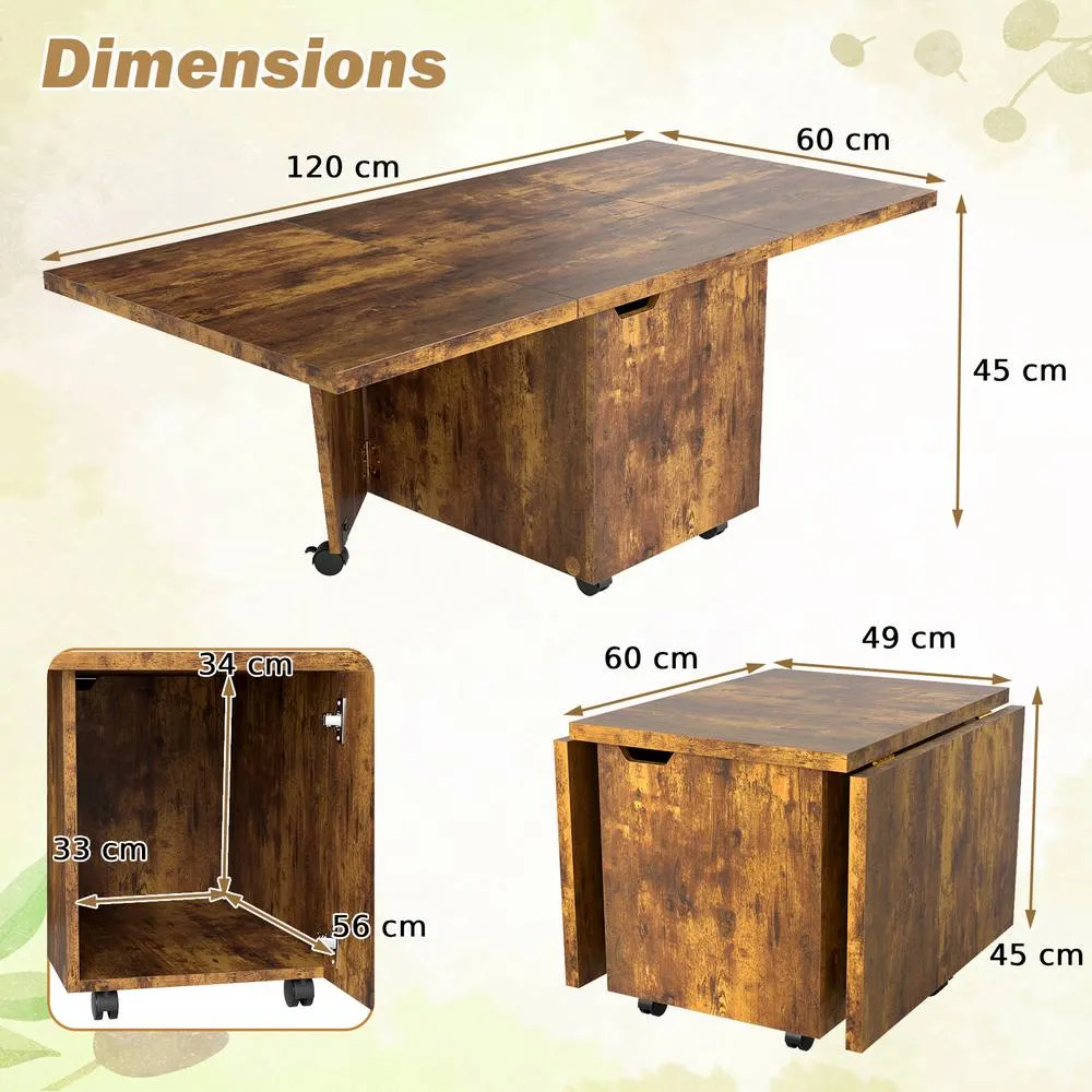 Costway 120cm Extendable Center Table Foldable Coffee Table w/Storage in Walnut 2