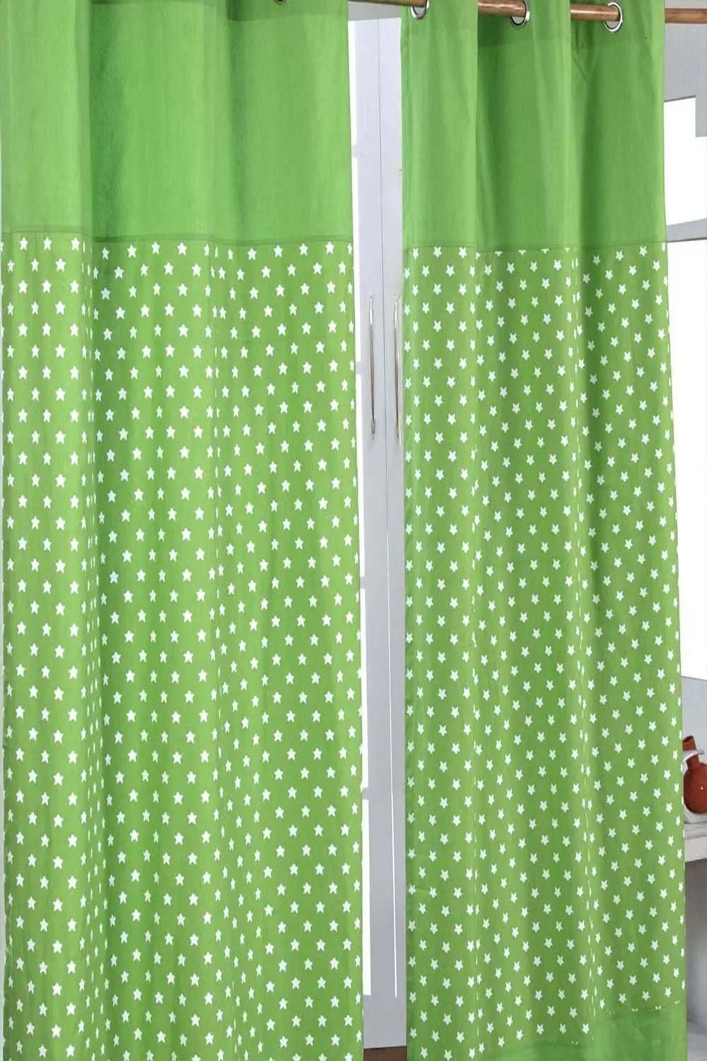 Homescapes Cotton Stars Green Ready Made Eyelet Curtain Pair