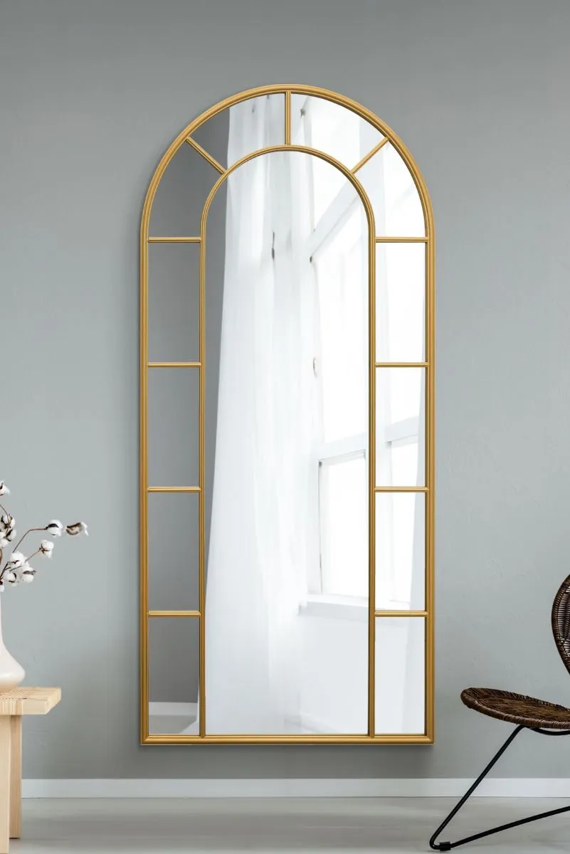 MirrorOutlet Gold Framed Arched Leaner/Wall Mirror 75" X 33" (190CM X 85CM)