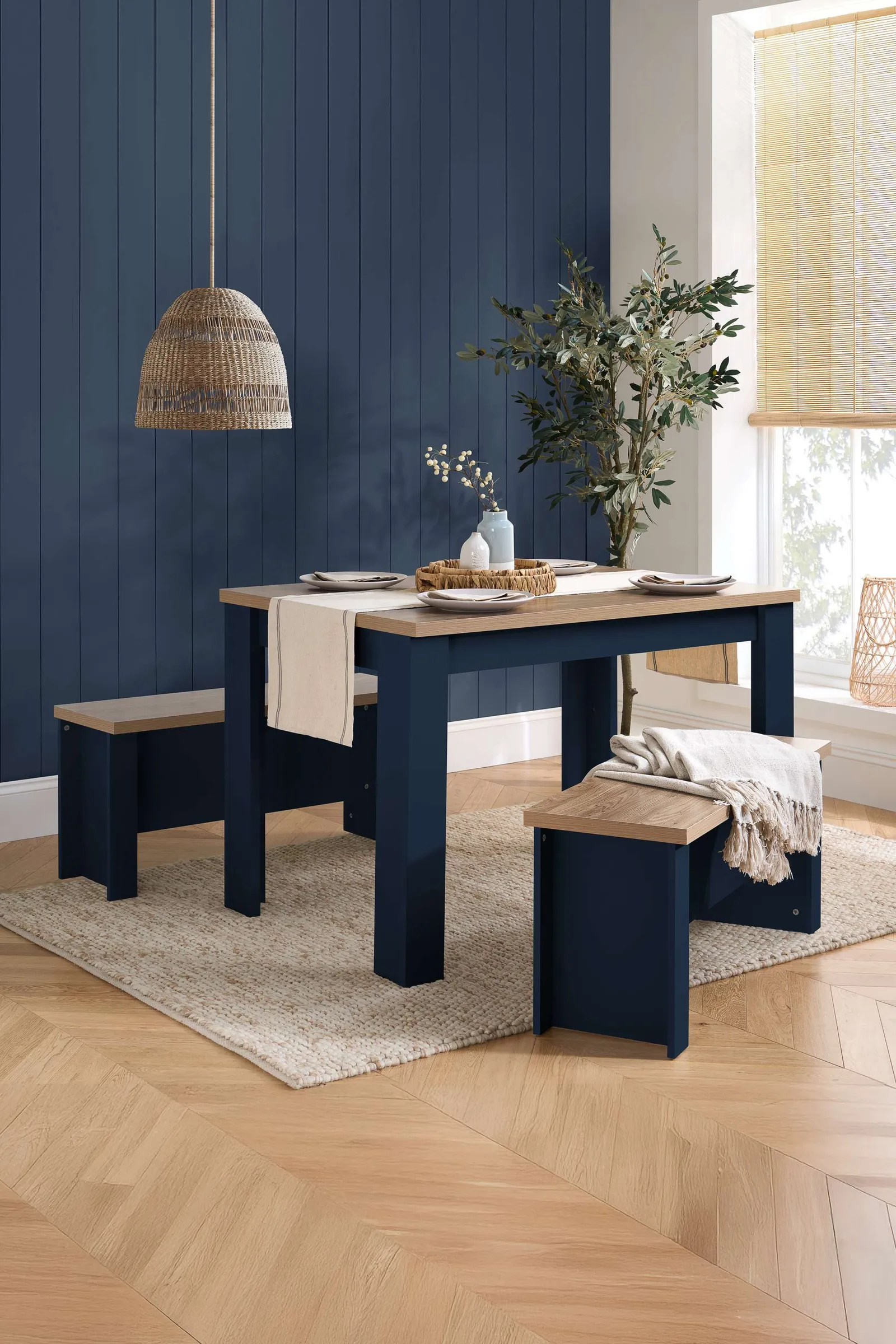 Birlea Dining Table & Bench Set Highgate 2 Kitchen Traditional in Dark Navy 1