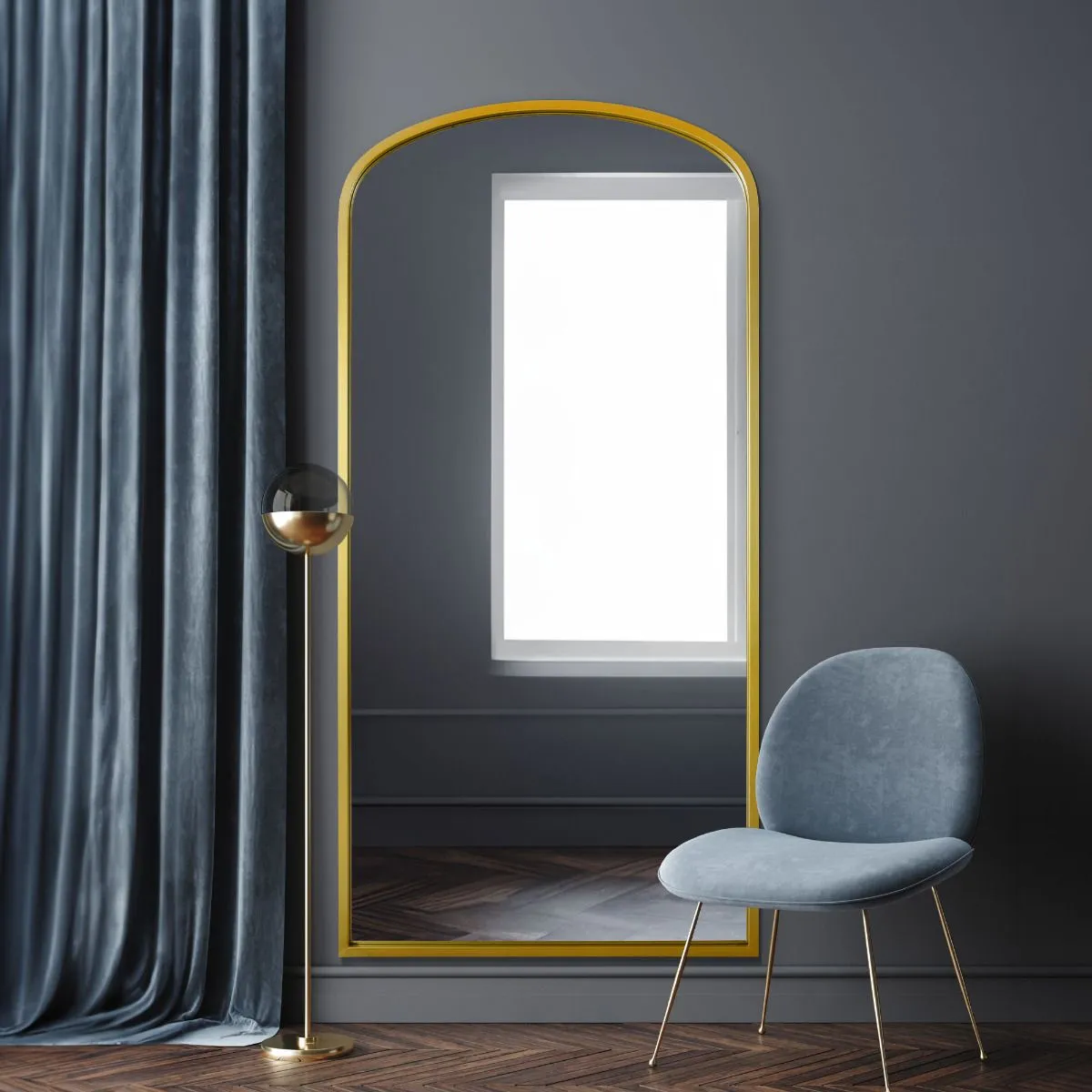 MirrorOutlet Gold Metal Framed Arched Wall Leaner Mirror 67"x33" (170x85CM) 6