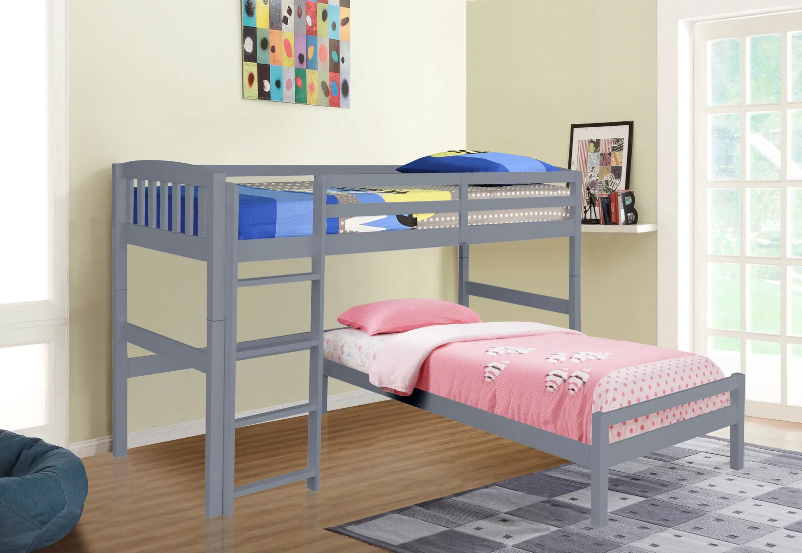 Comfy Living Ltd 3ft Wooden Combination Bunk Bed in Grey 2