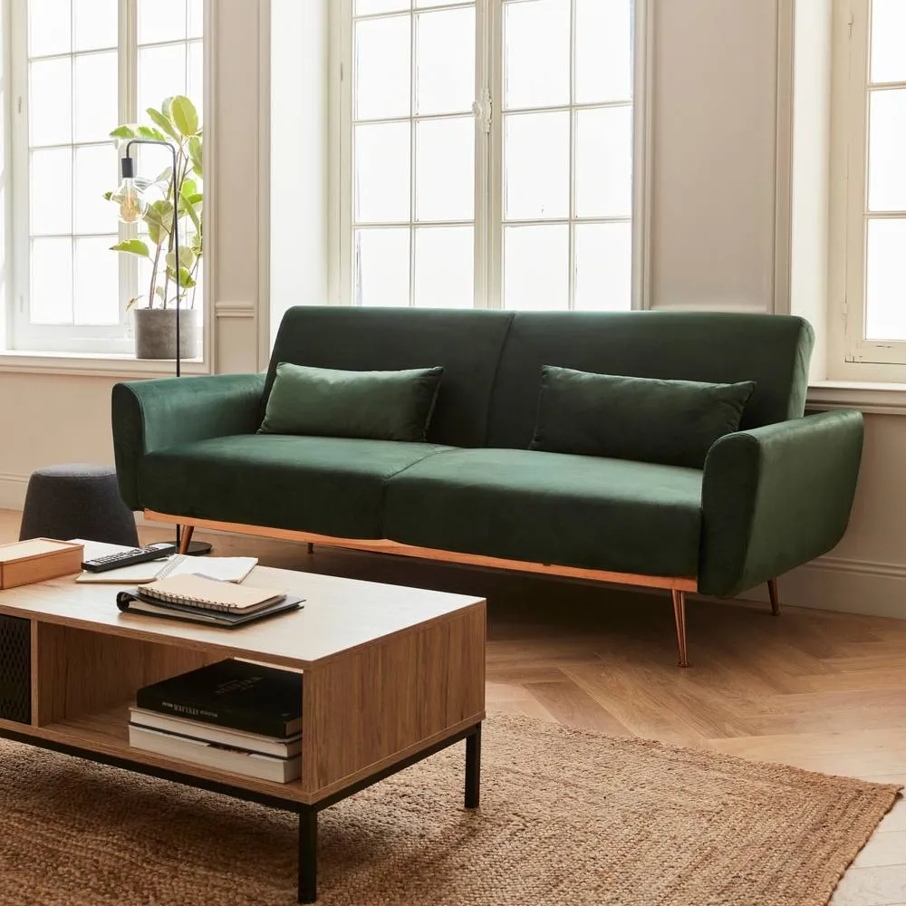 sweeek 3-seater Velvet Convertible Sofa Bed in Dark Green 6