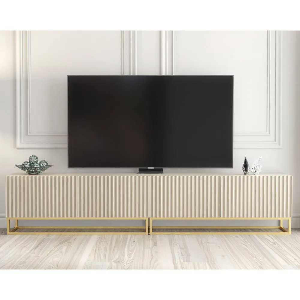 Creative Furniture Ripple Duo TV Unit 200cm - Cashmere Warm Beige Taupe Finish with Gold