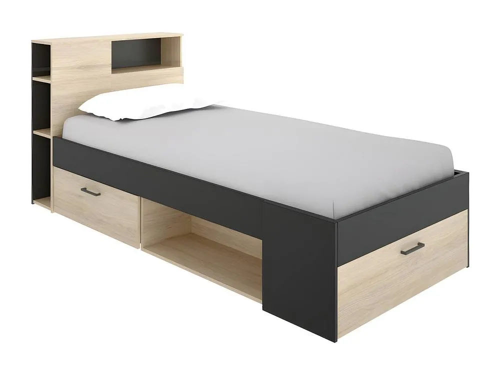 Vente-unique Bed With Headboard, Storage & Drawer - 90 X 190 Cm - Anthracite and in Grey 6