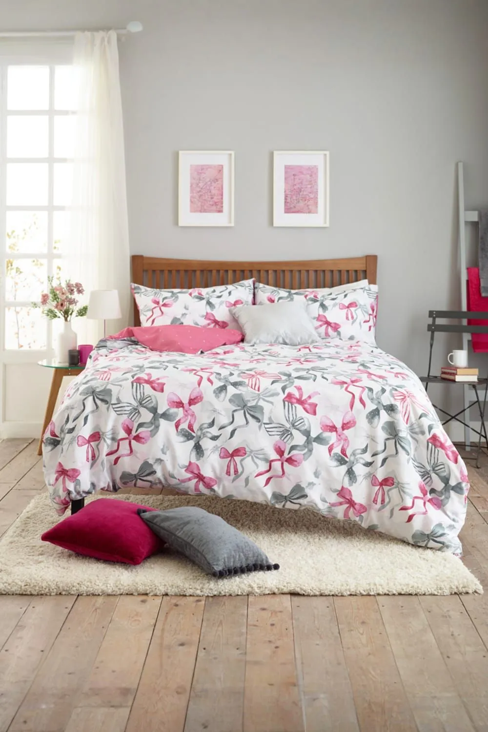 Deyongs Bows Print 200 Thread Count Cotton Rich Duvet Cover Set - Easycare Soft Bedding | 1846 in Pink