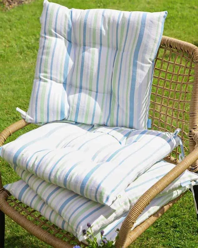 Dibor Set of 4 Traditional Blue Striped Indoor Outdoor Chair Seat Pads L40cm x W40cm