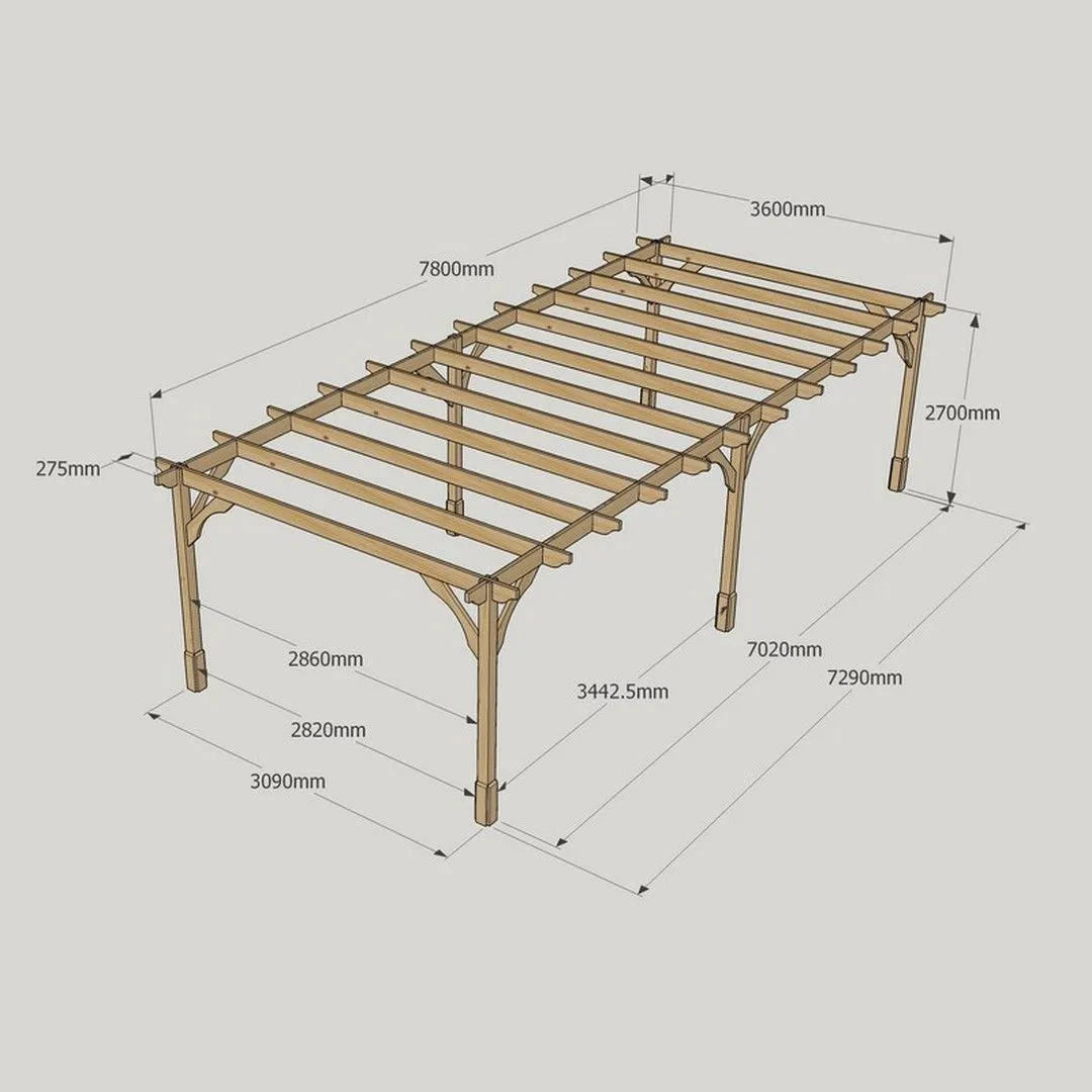 Rutland County Garden Furniture Ltd Premium Pergola 6 Posts - Wood - L360 x W780 x H270 cm - Rustic Brown in Light Green 6