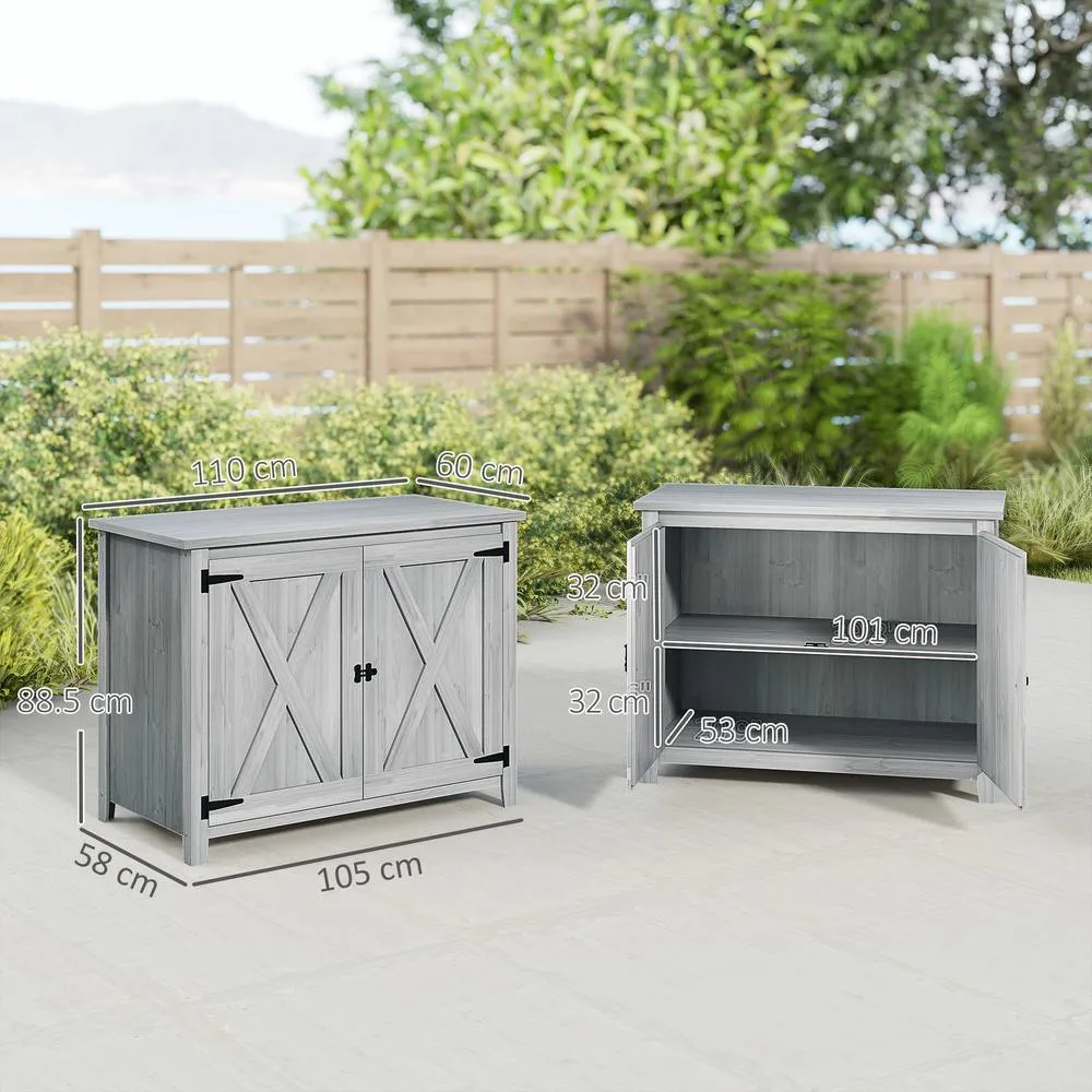 OUTSUNNY Wooden Garden Shed Tool Cabinet 110 x 60 x 88.5 cm, Light Grey 3