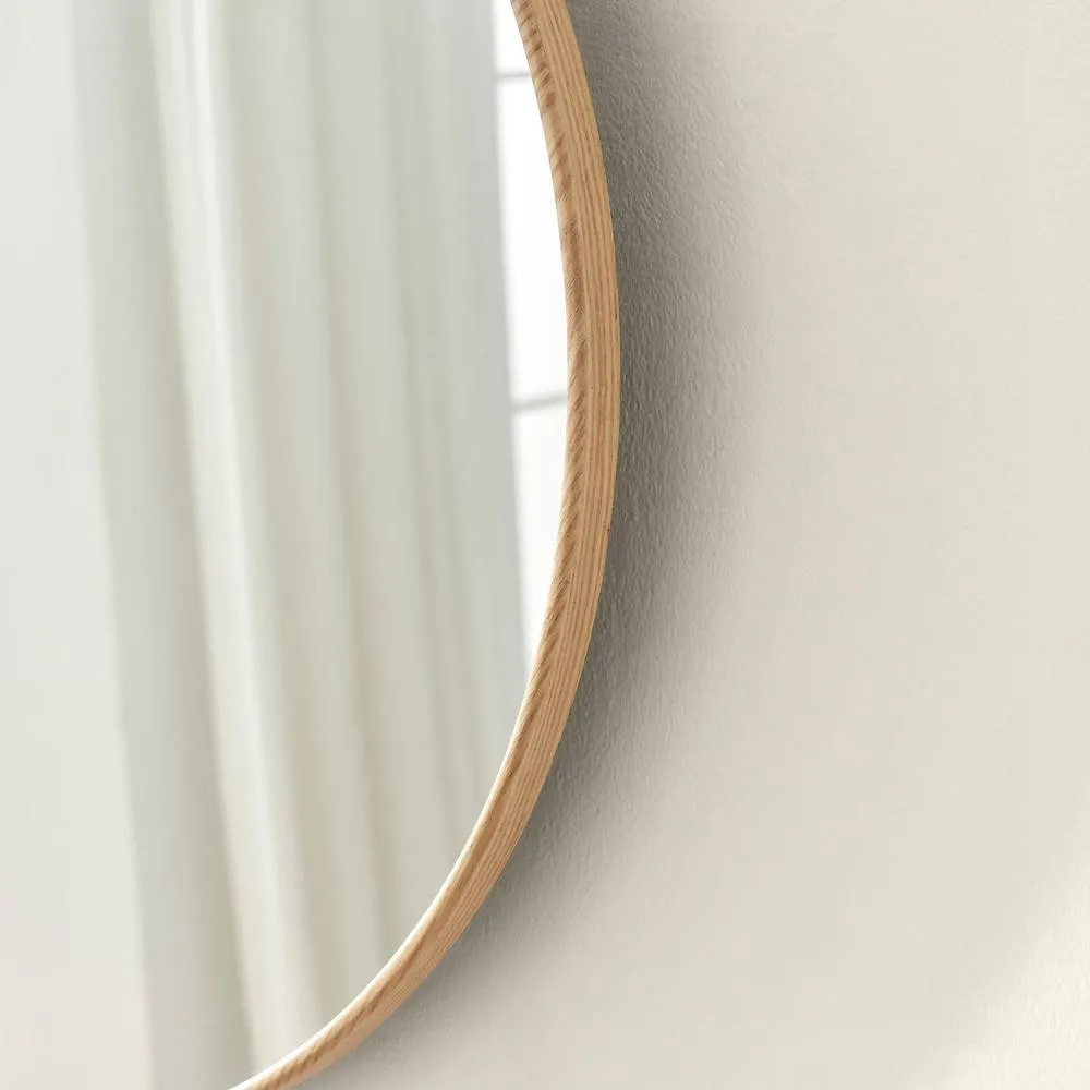 FurnitureboxUK Inga Oak Wood Medium Round 80cm Wall Mirror in Light Brown 3