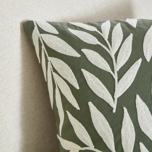 Crewelwork Leaf Square Cushion Cover 2