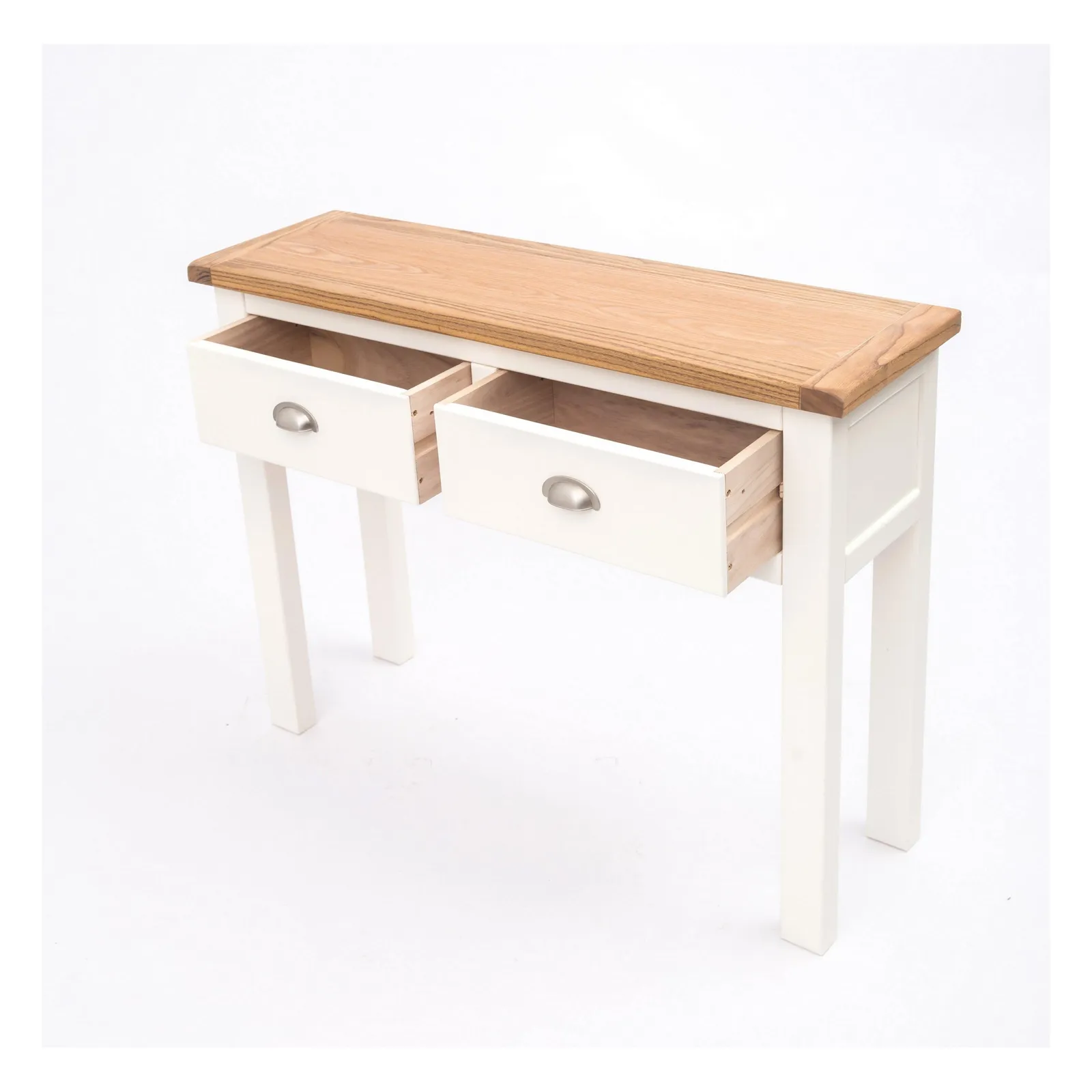 Cabinet Bits Lovere Off-White 2 Drawer Console Table Satin Chrome Cup 4