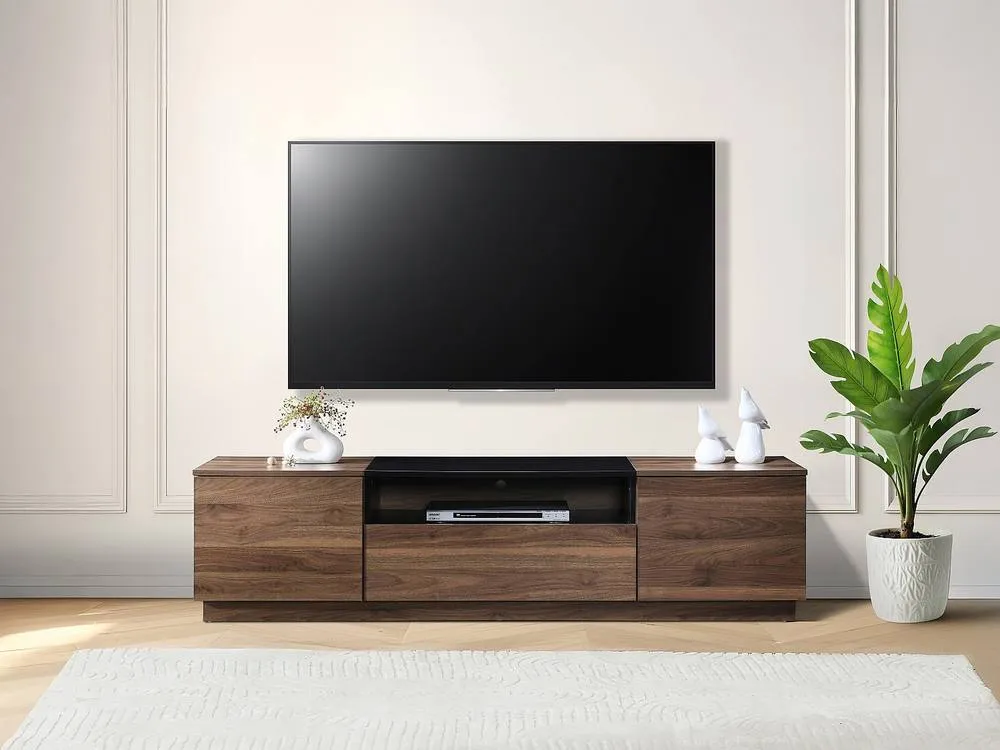 Vente-unique TV Unit With 2 Doors, 1 Drawer & 1 Niche - Dark Natural & Black 6