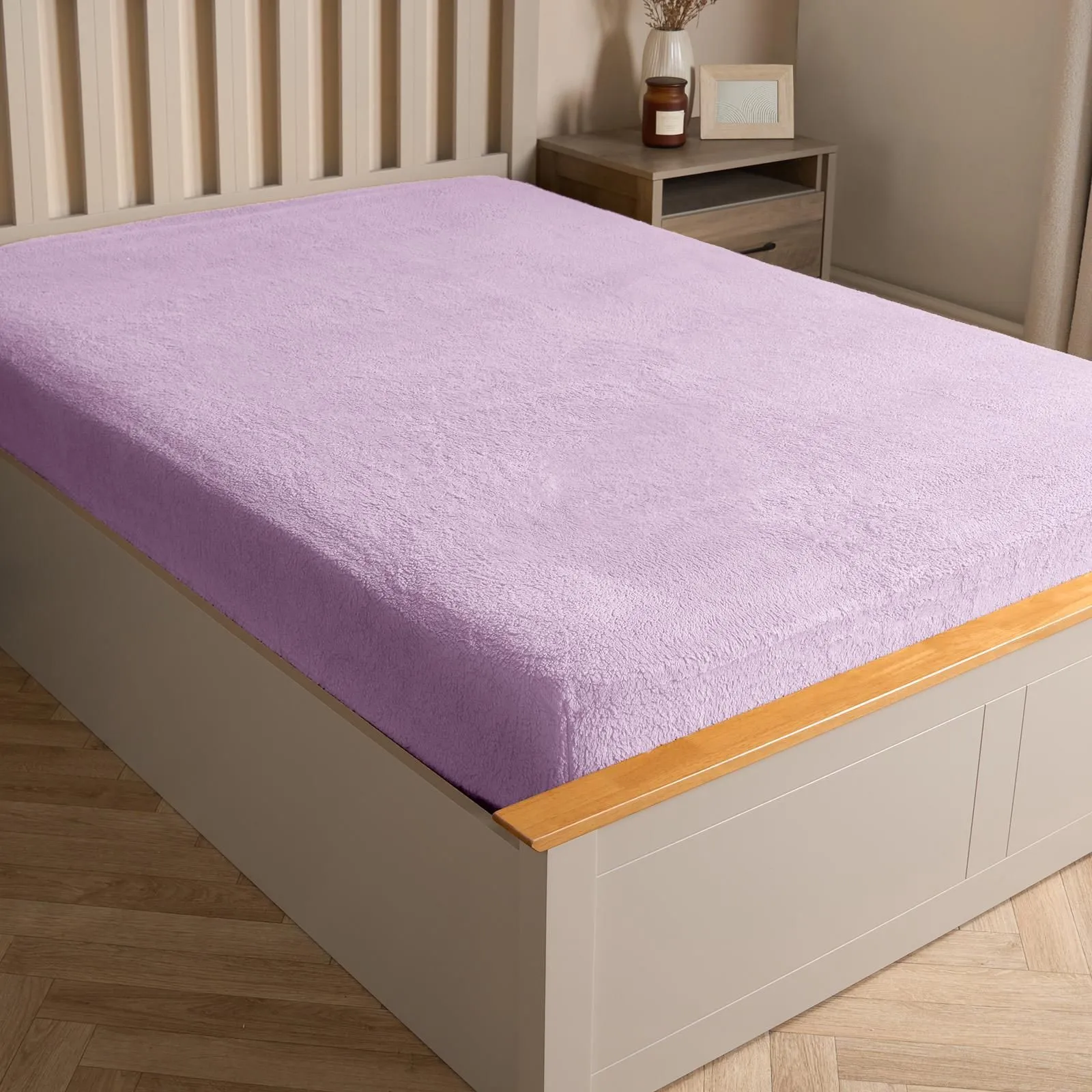 OHS Teddy Fleece Thermal Fitted Bed Sheet in Lilac | Size: Single Fitted