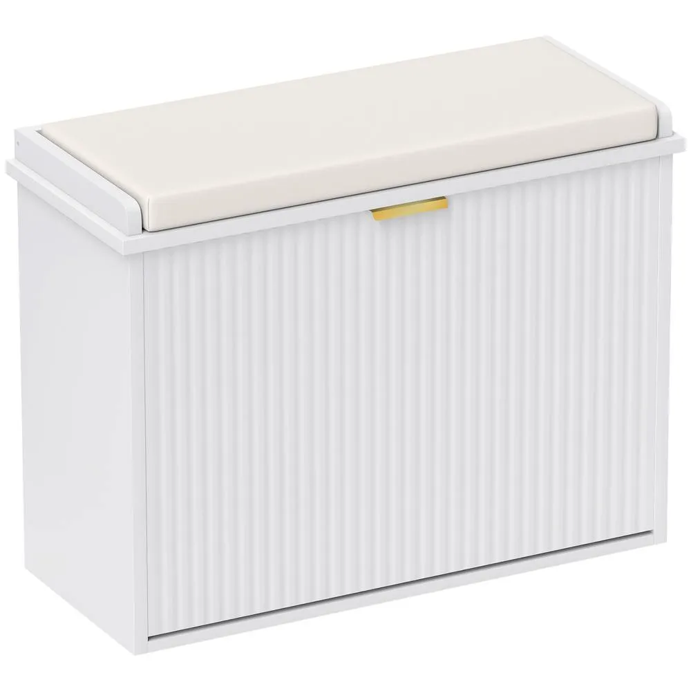 HOMCOM Shoe Storage Bench with Cushion & Flip-Drawer 62x26x47.5cm White