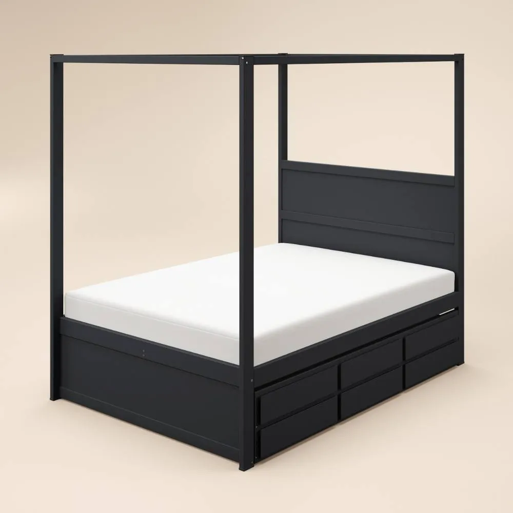 Flair Maddy 4 Poster Canopy Double Bed with Trundle & Storage Black 4