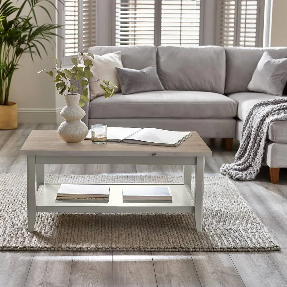 FurnitureboxUK Eden Rectangular Whitewashed & Light Grey Coffee Table in White 2