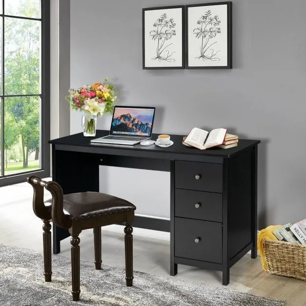 Costway Wooden Computer Desk Modern Writing Desk Workstation with 3 Drawers in Black 3