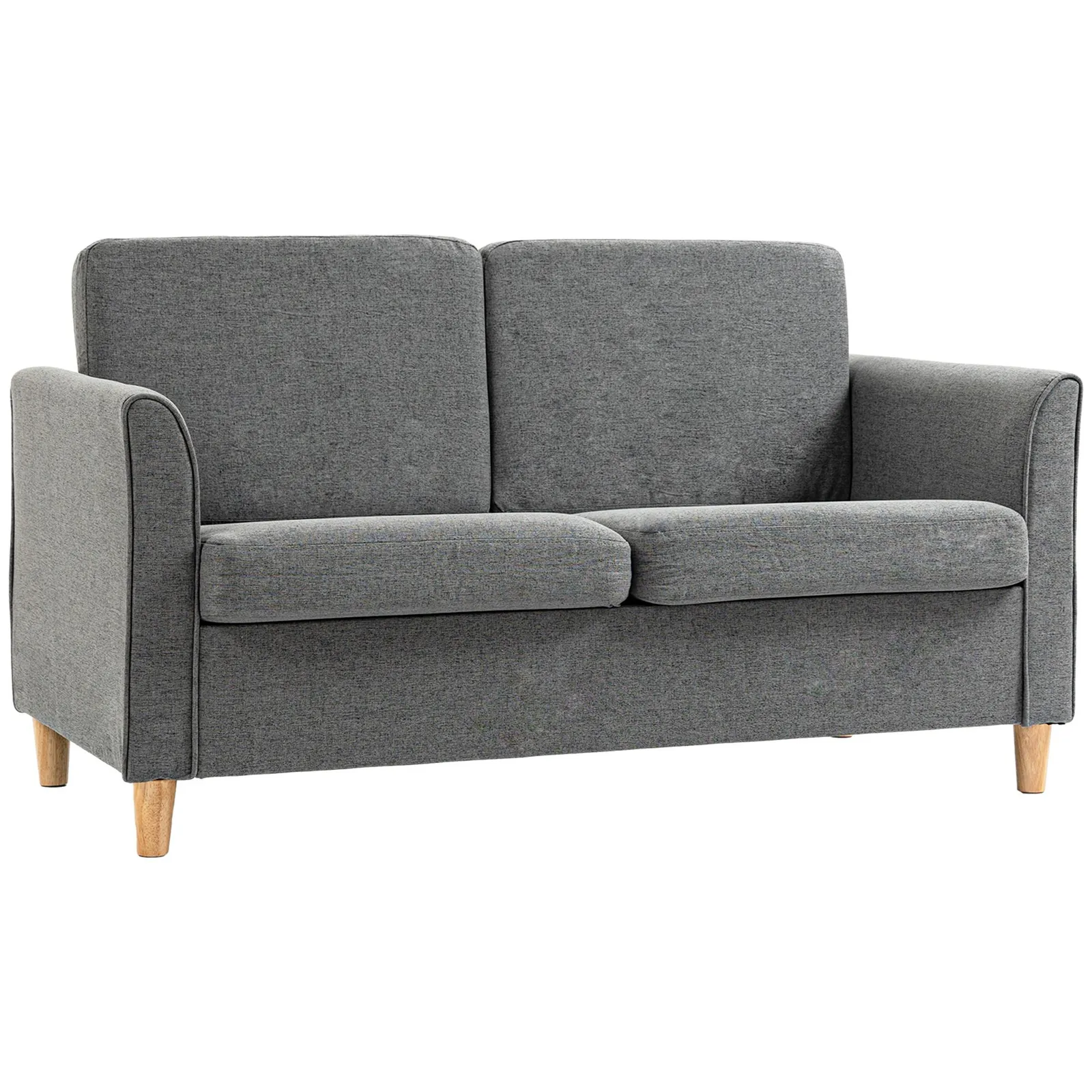 HOMCOM Double Seat Sofa Linen Upholstery Loveseat Couch w/ Armrests in Grey 2