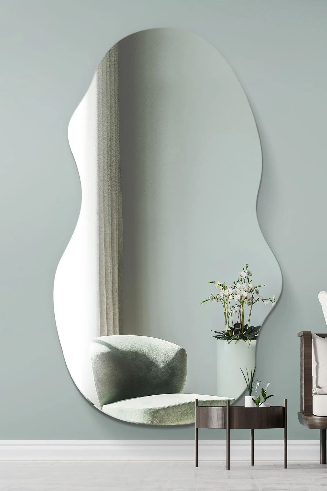 MirrorOutlet The Lacuna - Frameless Pond Wall Mirror 71" X 32" (180CM X 80CM) in Silver