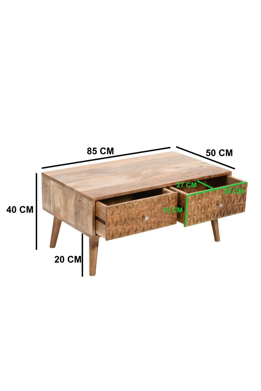 IH Design Cliddesden Light Mango Wood Coffee Table 2 Drawers in Natural 6