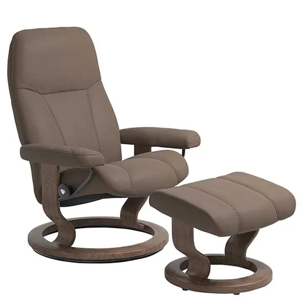 Stressless Consul Medium Classic Chair Stool Batick Mole Walnut - Barker & Stonehouse