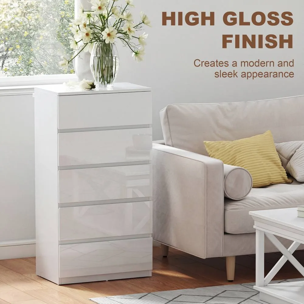 HOMCOM Bedroom Chest of Drawers, 5 Drawers Dresser, Drawer Unit, White 5