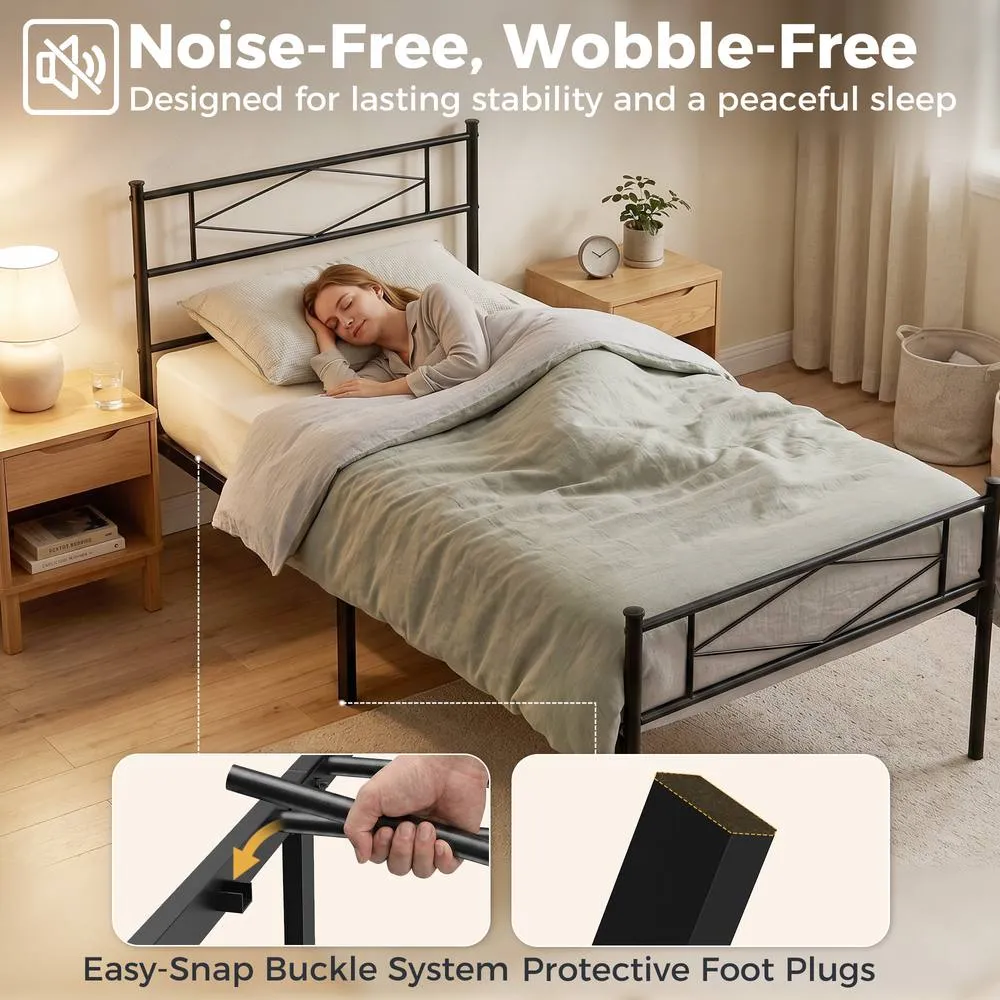 HOMCOM 3ft Single Bed Frame with Steel Slat Support, Noise-Free, Black 4