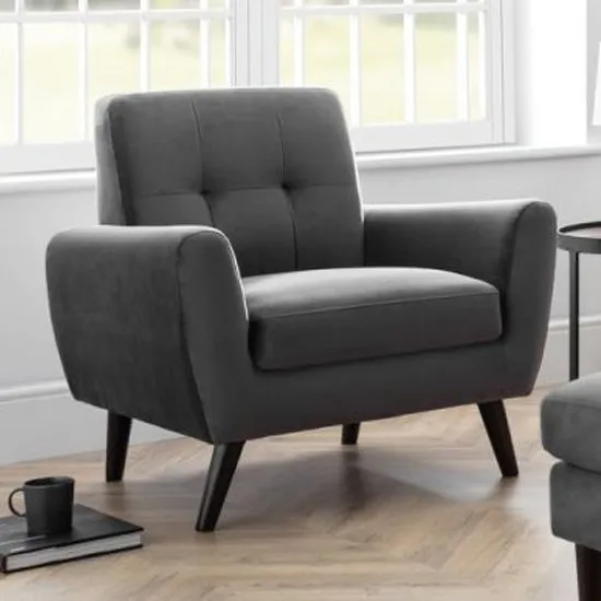 Monza Velvet Upholstered Armchair In Grey With Black Legs