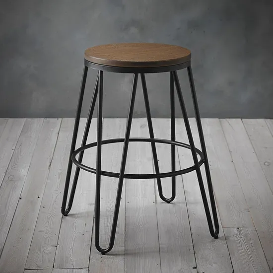 Ikon Black Metal Hairpin Leg Bar Stool With Wooden Seat