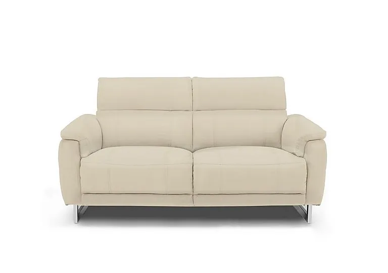 Moet 2 Seater Leather Power Recliner Sofa with Telescopic Headrests - Bone China