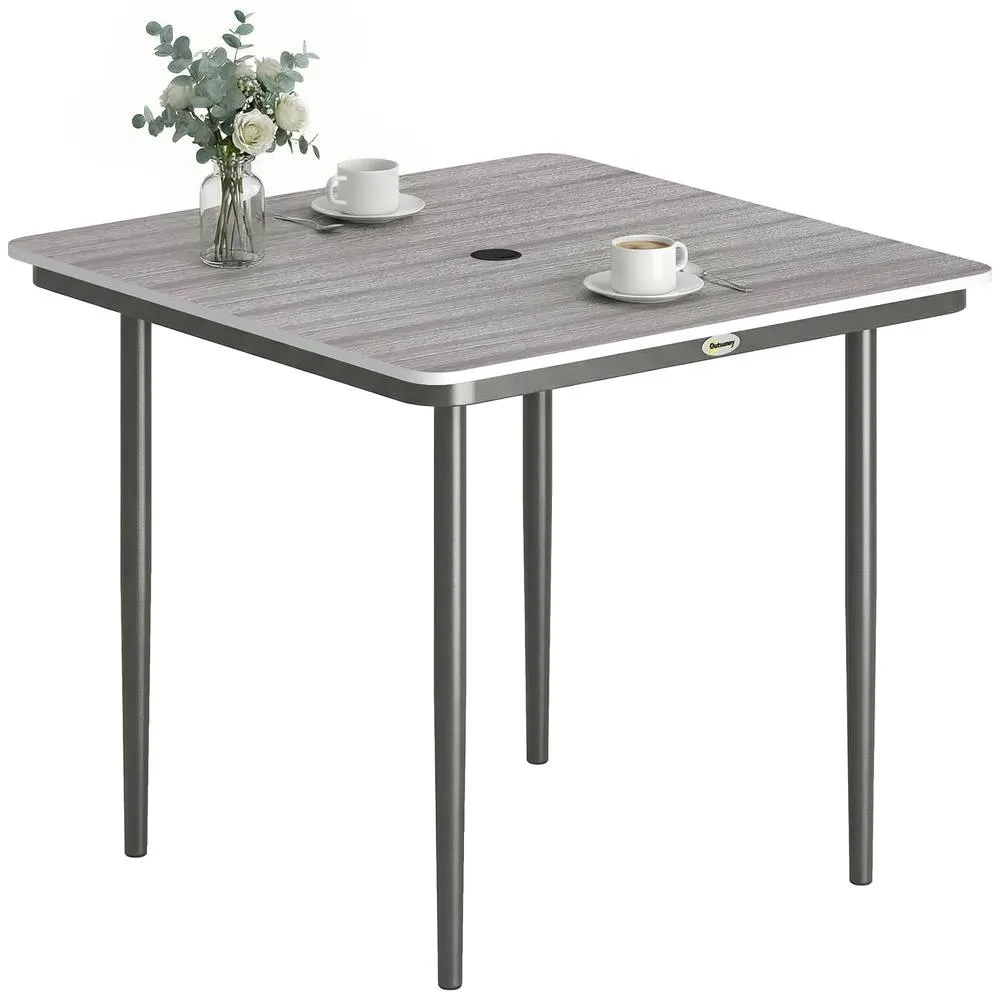 OUTSUNNY Garden Dining Table, Outdoor Table with Umbrella Hole in Light Grey 2