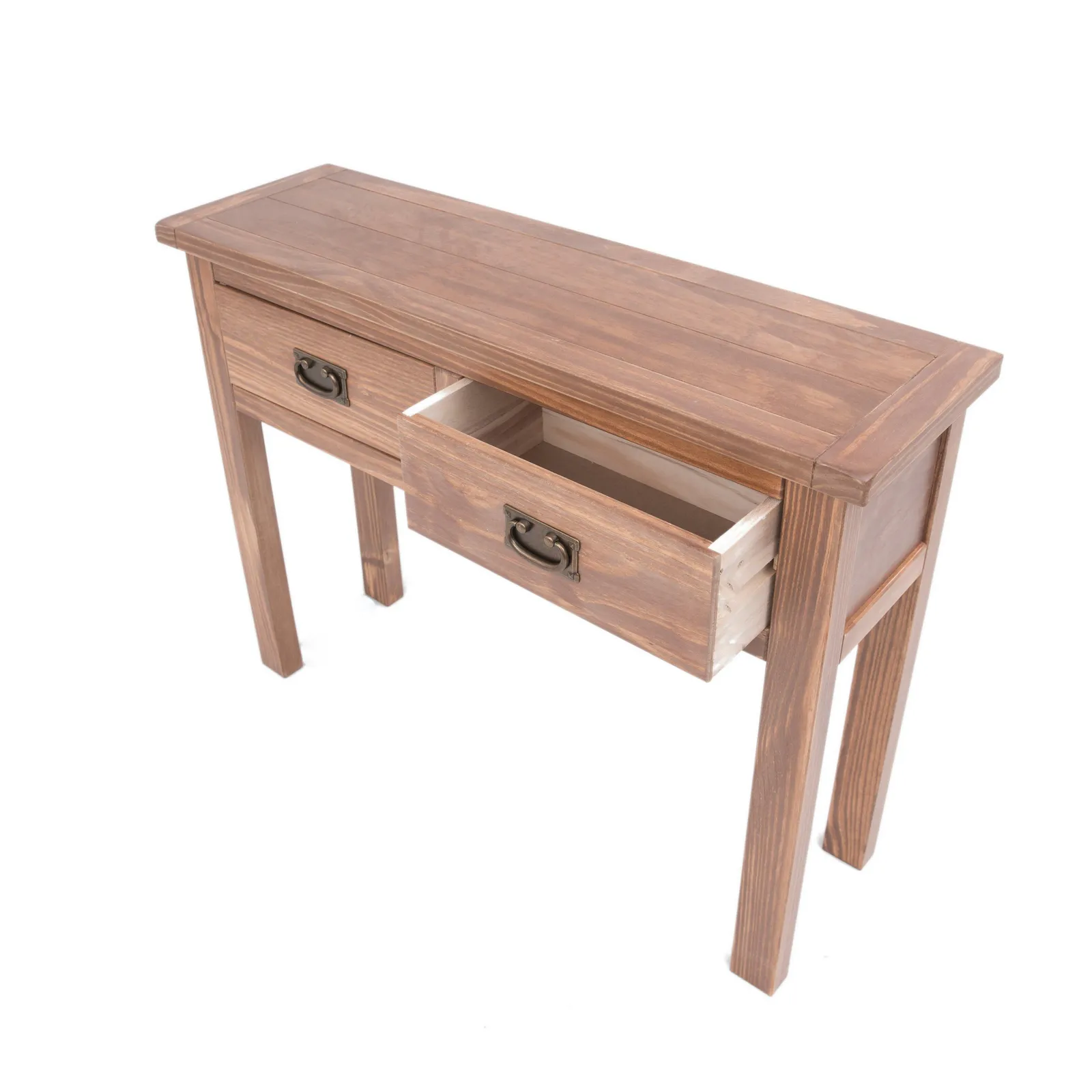 Cabinet Bits Padua Lacquered 2 Drawer Console Table Brass Drop Handle in Light Brown 4