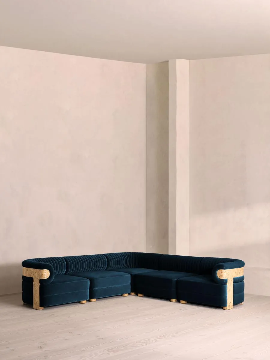Caleb Modular Corner Sofa, Velvet, Royal Blue, Blonde Burl
