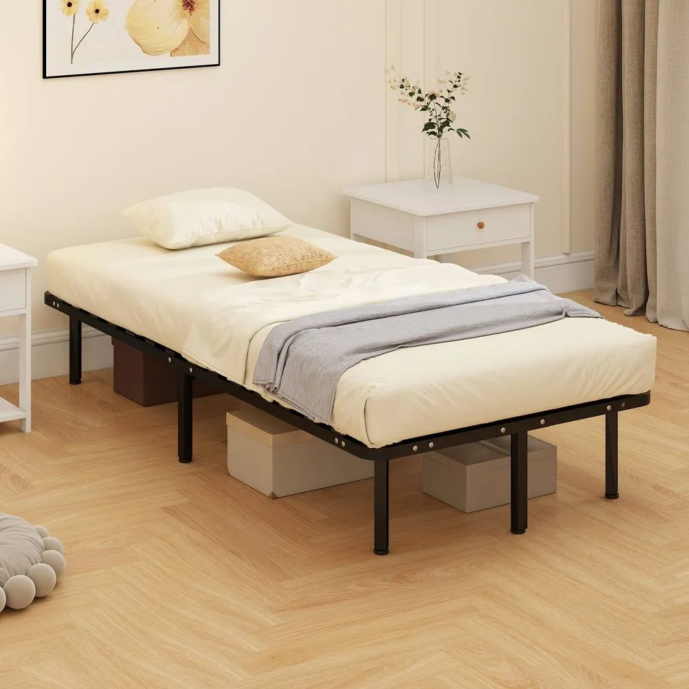 HOMCOM 3ft Single Bed Frame, Metal Platform Bed Frame with 2 x 14 Wood Slats in Black