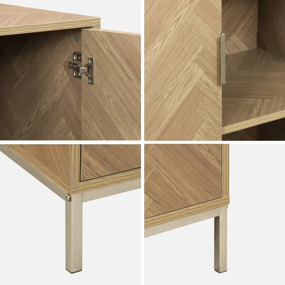 sweeek 110cm herringbone storage cabinet with 2 doors in Beige 4