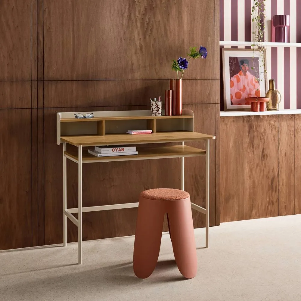 sweeek Metal desk with wood decor 3 niches in Beige 4